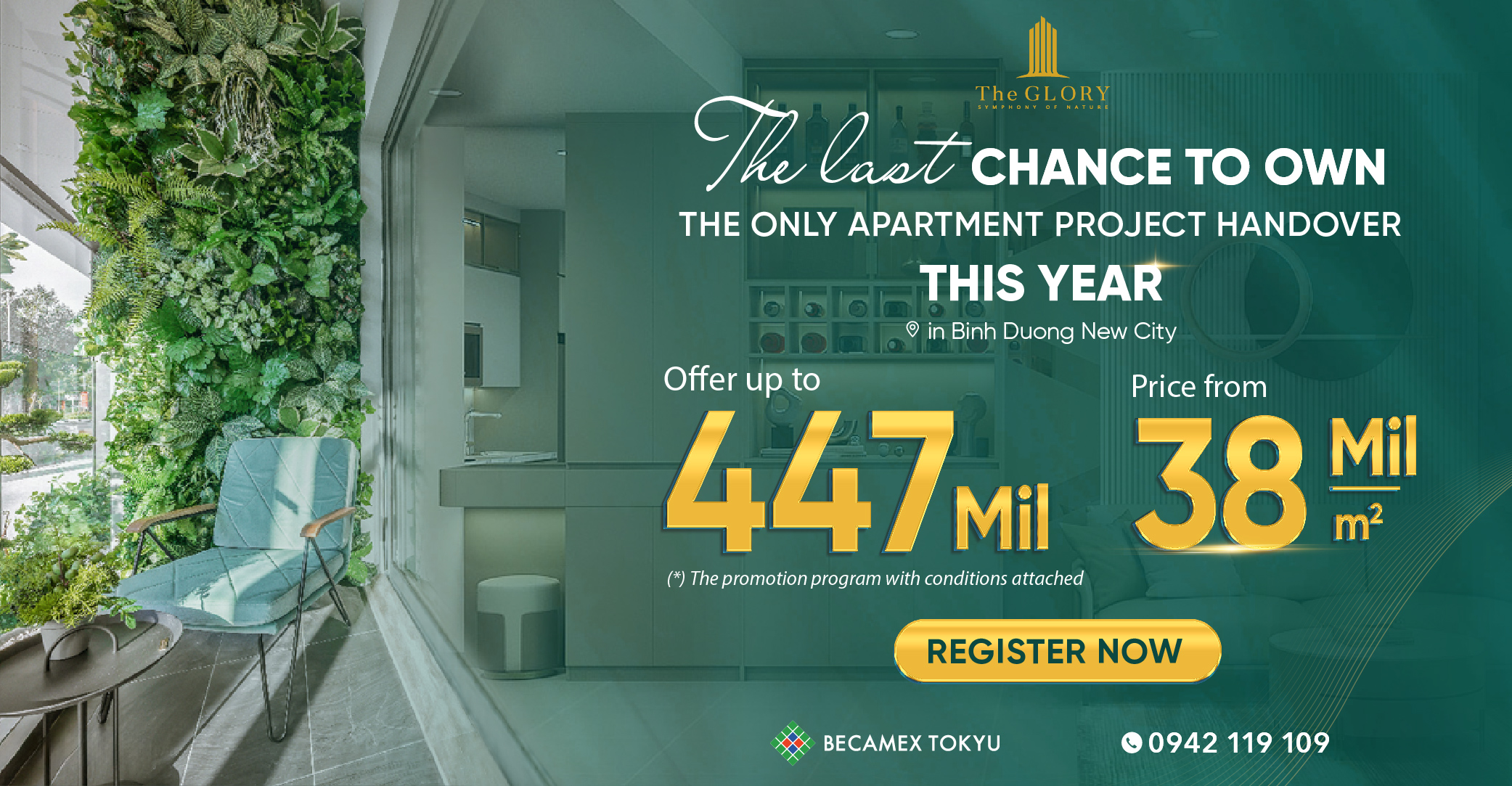 LAST CHANCE WITH SPECIAL PROMOTION UP TO 447 MILLION - OWN The GLORY APARTMENT IN BINH DUONG NEW CITY.